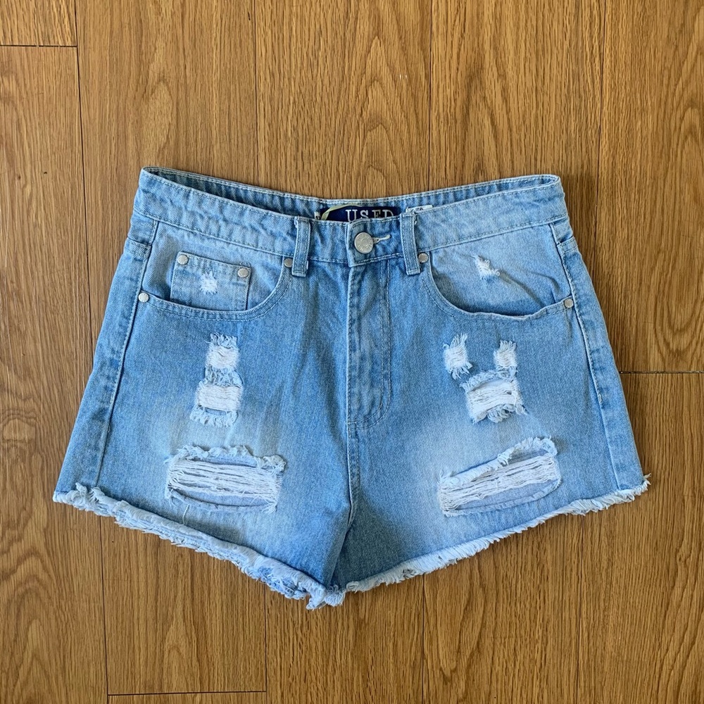 Light Wash High Waist Distressed Shorts 12